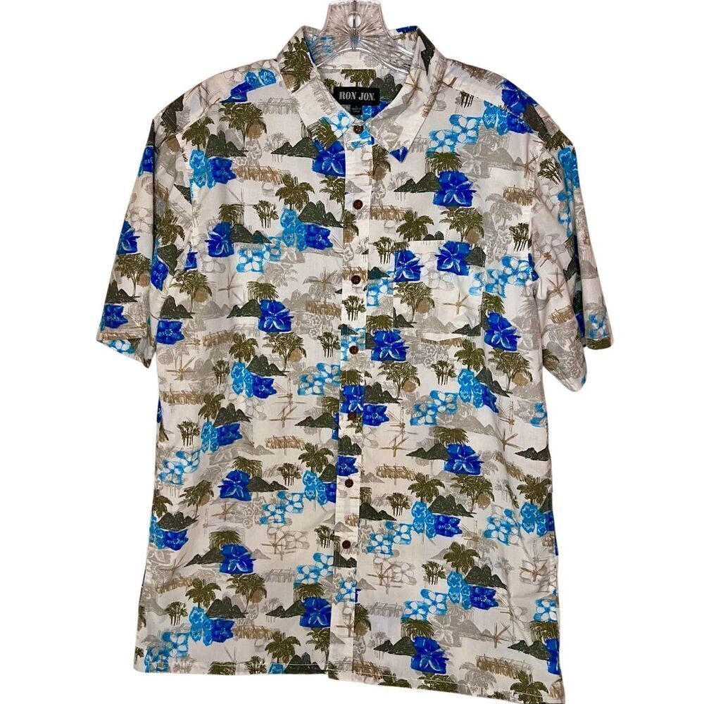 Vintage Y2K Hawaiian Shirt Men's Large Ron Jon Mens Vacation Summer Beach EC